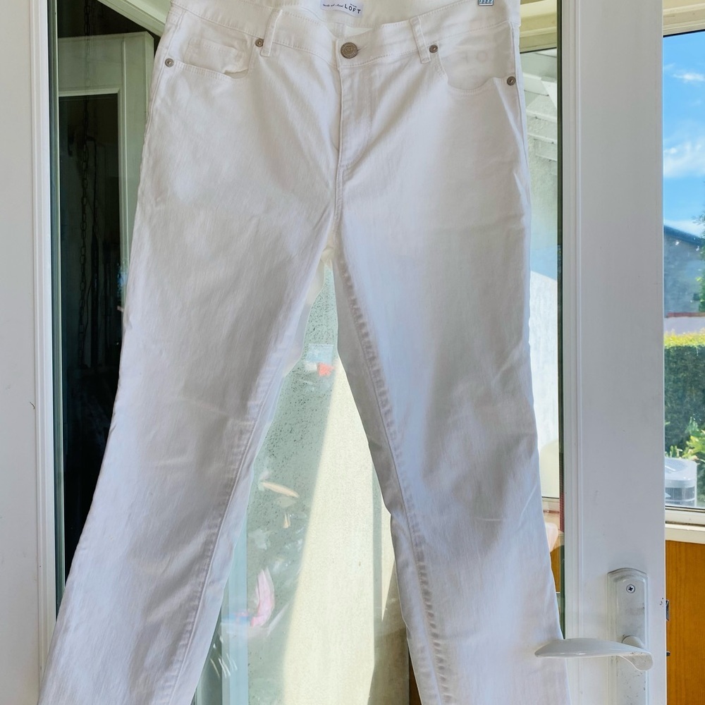 LOFT WHITE SKINNY CROP JEANS Size 12 31 MODERN FIT STRETCH DENIM